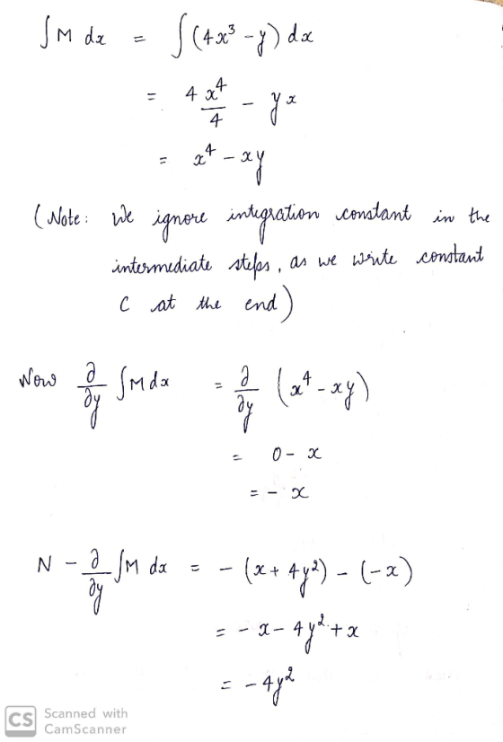- JM dx = S(tas-y) da (Note: We ignore integration constant in the intermediate steps, as we write constant c at the end) wow