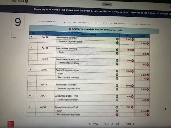Check my work mode : This shows what is correct or incorrect for the work you have completed so far. It does not indicate com