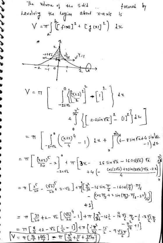 The volume of the said ... formed by evolving the regim about x-axis is 190]{+ C70x13?) Loc it U VETT dx -2 V2 vr -ci). ${{ e