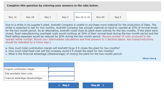 Complete this question by entering your answers in the tabs below. Req 1A Req 1B Req 2 Req3 Req 4A to 40 Req 4D Req 5 Due to