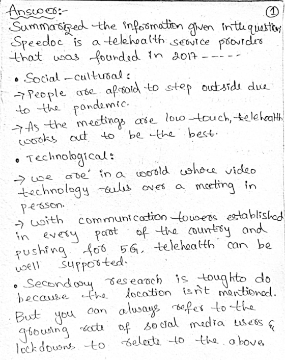 D > Ansvoeg:- Summarized the information given in the questions Speedoc is a telehealth securce prourder that was founded in