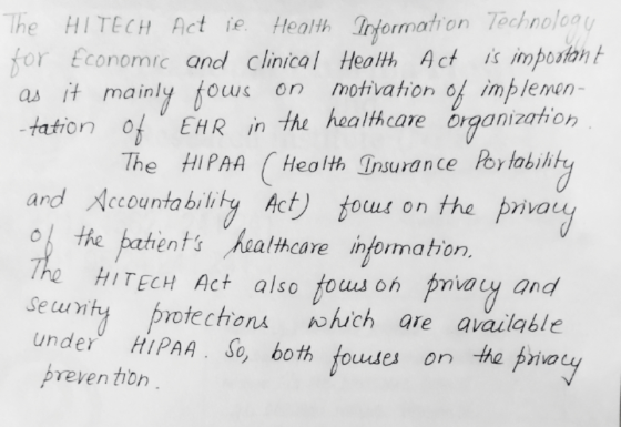 The HITECH Act ie. Health Information Technology for Economic and clinical Health Act is important as it mainly fows on motiv