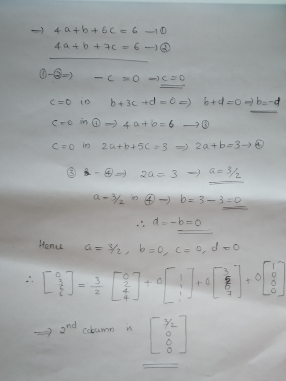 - 4 a+b+60=6 - 0 4a+b+7c = 6 - ② 0-6-) -c=0 )C=0 c=0 in b + c +d=0=) b+d=0=) b=-d co in ④ = 4 a+b=6. ③ c=0 in za+b+50=3 - 2a+