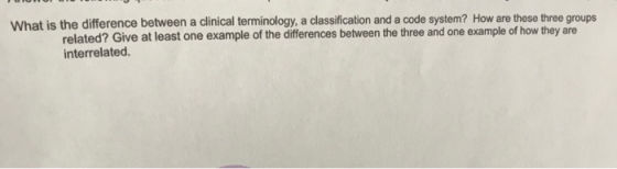 What is the difference between a clinical terminology, a classification and a code system? How are these three groups related