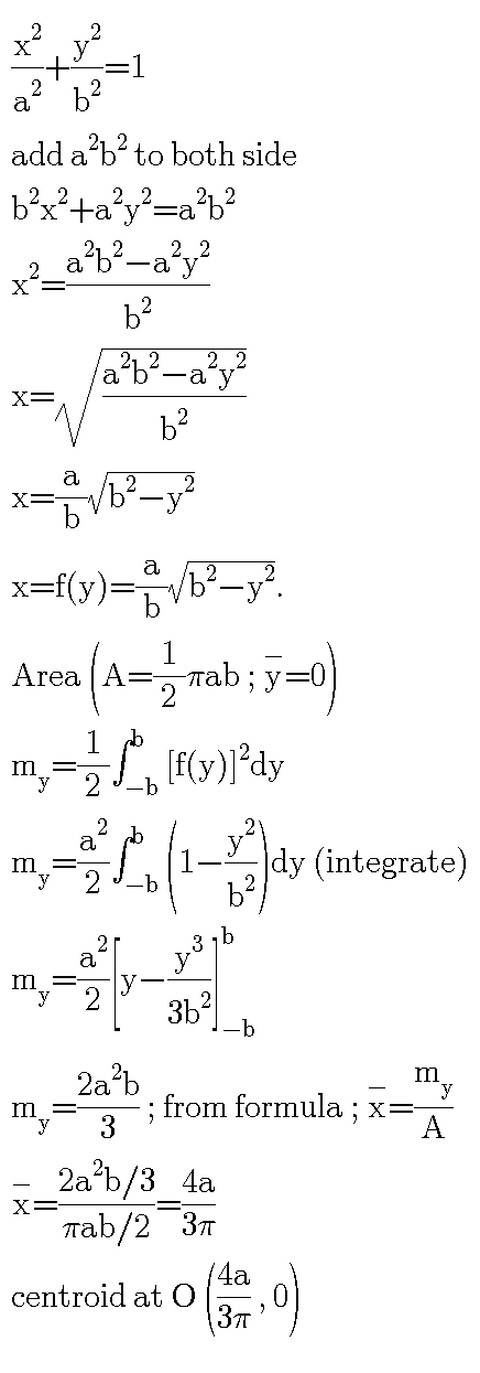 Xbe b2 x= add aba to both side bx+ay=a?? a%b2-ay? b2 a b-ay? b? Vb-y? x=f(y)=;/62–y? (A= tab;y=0 m = f(y)]’dy a X Area 1 m =
