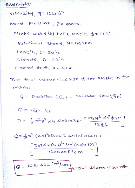 Siven dorta head PreSS ure channel depth, H = 0.2in The to terl Votume tow de of the Plastic n thr (2.s)x6oxo. 2