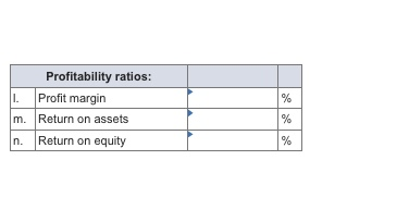 Profitability ratios: l. Profit m. Return on assets n. Return on equity margin