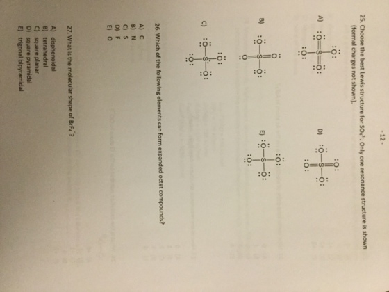 Choose the best Lewis structure for SO_4^2. Only o