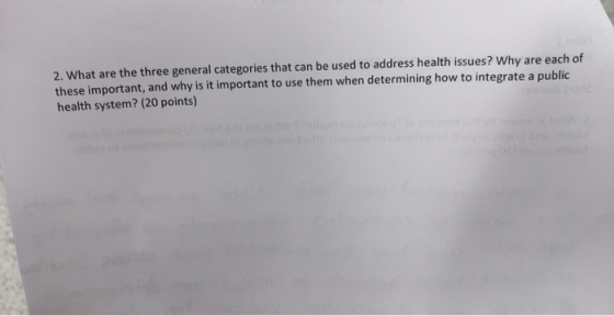 2. What are the three general categories that can be used to address health issues? Why are each of these important, and why