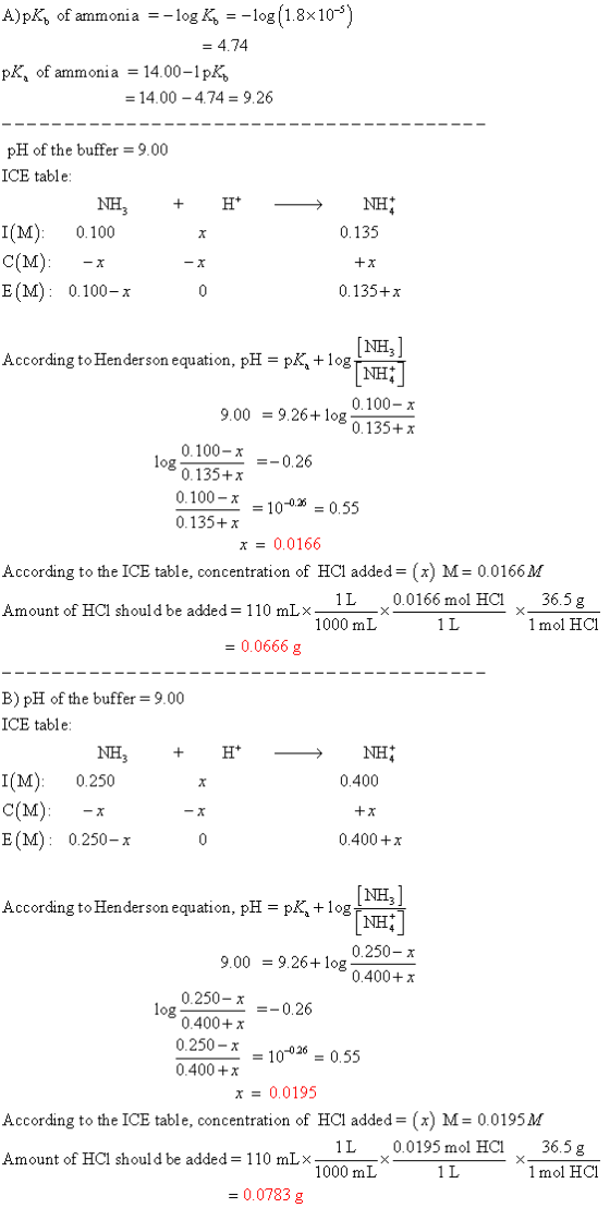 A)PK, of ammonia = -log K = -log(1.8x104) = 4.74 PK, of ammonia = 14.00-1pK = 14.00 -4.74 = 9.26 - - - - - - - - - - - - - -
