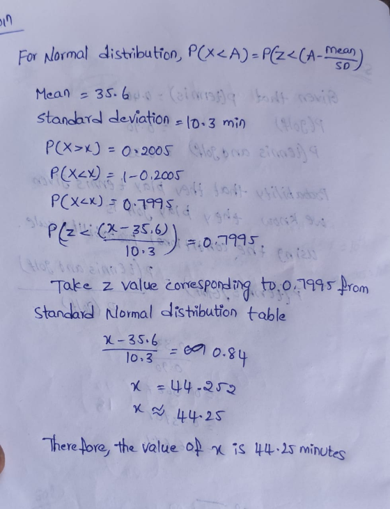 sin For normal distribution, P(x<A) = P(z<(A-monsoon Mean = 35.60 35.60.0 - Calerasa boste naria standard deviation = 10.3 mi