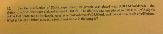 12. For the purification of DHFR experiment, the protein was eluted with 0.300 M imidazole. the elution fractions that were d