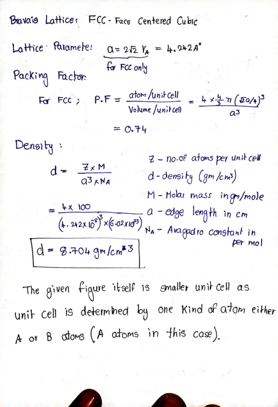 Bravais Lattice: FCC - Face Centered Cubic Lattice Paramete: a = 21a VA = 4,242 Aº for FCC only Packing Factor For FCC; P.F =