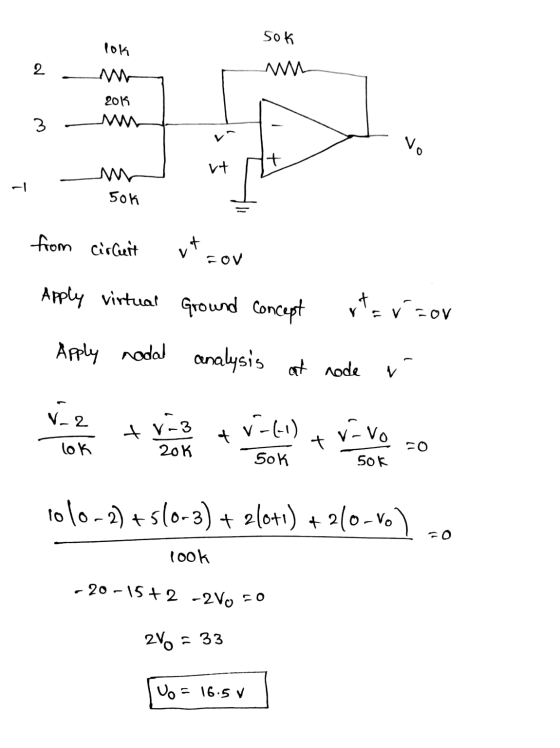 sok lok 2 w 2015 3 vo vt M sok from circuit et FOV Apply virtual Ground concept rtav cov Apply nodal analysis at node va V-2
