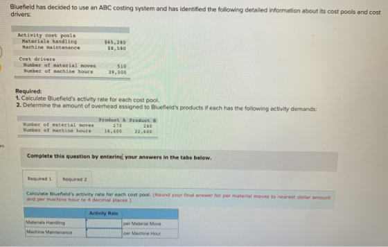 Bluefield has decided to use an ABC costing system and has identified the following detailed information about its cost pools