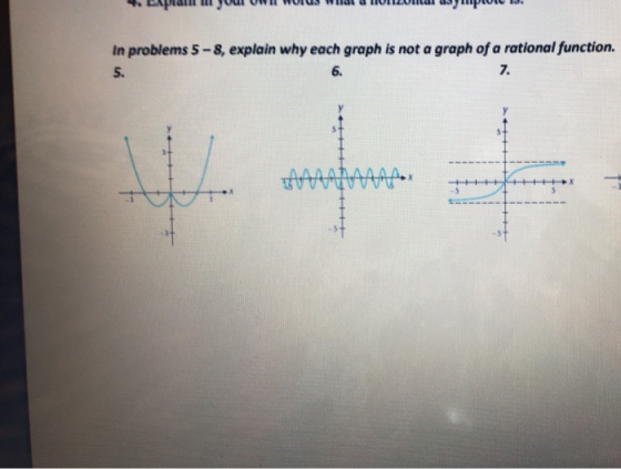 pia ni Juul UN MUIUS RIVERENIGE Bathroom In problems 5-8, explain why each graph is not a graph of a rational function. We wo