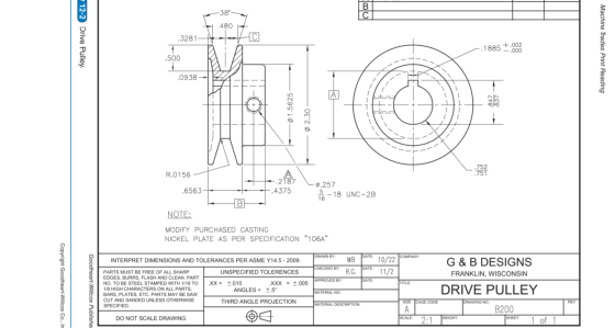 38 B C .480 12-2 Drive Pulley. .3281 +10 1885 5.000 +.002 Machine Trades Print Reading .500 .0938 HE LOCO o 01.5625 0 2.30 .