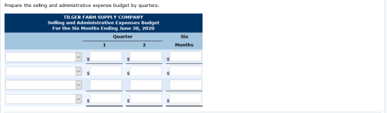 Prepare the selling and administrative expense budget by quarters. TILGER FARM SUPPLY COMPANY Selling and Administrative Expe