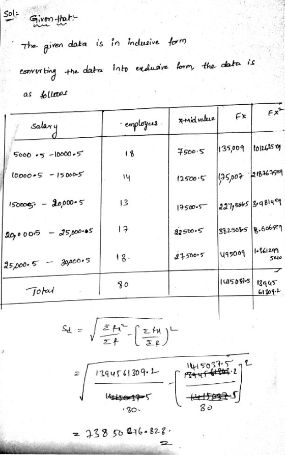 Sole Given that:- The aiven data is in Inclusive frm esvvrithe data Intv eiluoie orm, the data i* salar チsoo . s 135,009 ltol.35y loooo-s 15 000-5 14 12520,5 |(25,007 |2,84645 13 32500.5 3 g.6065e9 l 8 好500. 5 |yq 500911-361297 6l3of.1 30 2 23350떠6-828