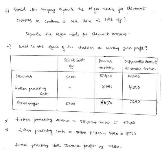 2) should the company separate the organ meals for shipment overseas or continue to sell them at splet off? separate the orga