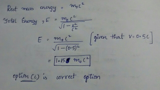 Rest mars enerqe 2 given that V 0.5 C optim Cc) es correct ?tion