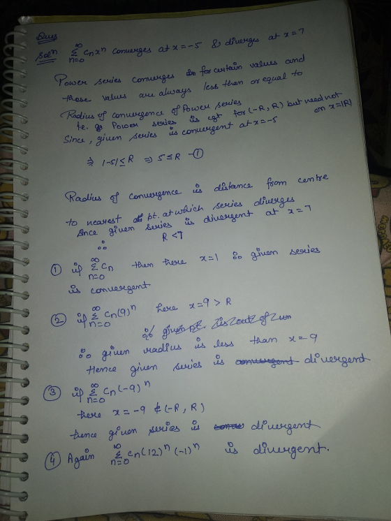 மிய & diverges at a=7 Cnxn converges at a=-5 neo L2RÀOÀài =IR) on Tower series conuerges de fer certain values and these valu