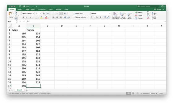 Book1 Q Search Sheet View 2+ Share Insert A . = Weed Text Merge & Center General $ % I D beste 5 ZY Sort Conditional Format F
