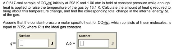 A 0.617-mol sample of CO_2(g) initially at 298 K a