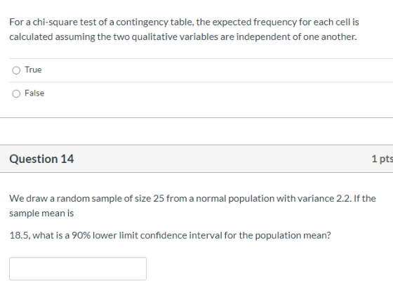 For a chi-square test of a contingency table, the expected frequency for each cell is calculated assuming the two qualitative