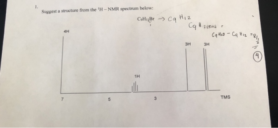 Suggest a structure from the H-NMR spectrum below: 4H зн зн 1H TMS