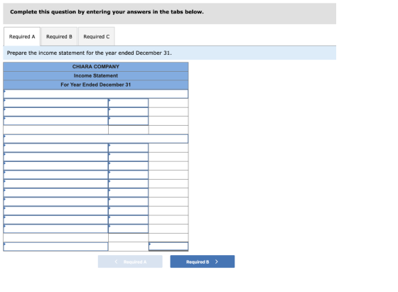 Complete this question by entering your answers in the tabs below. Required A Required B Required C Prepare the income statem