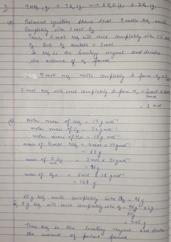 4 With g t 30 (9, 6H 4 + 2 g Balanced equation chans that 4 moles the reacts Completely with 3 mol og Tuus, 2 mol Nth will re