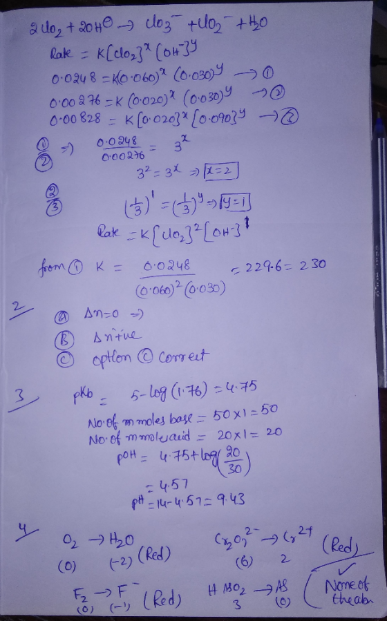 000276 2002 + 2040 coz +102 +tho Rate = K[clo,} (OHY 0.0248 = $0.060) * (0.030) 0 0.00276(0-020)? (0030)9 50 0.00828 = K (0.