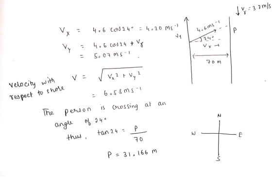 3 2 m/s (f 구om velocity with Tejpeet to shei« ang e 94 ° thus tan 24 31.166 m