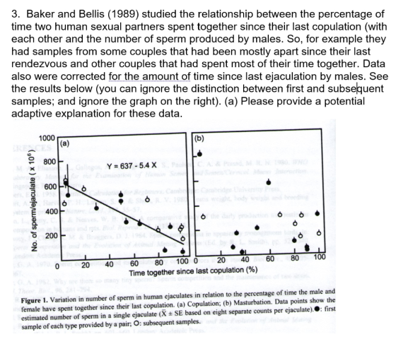 3. Baker and Bellis (1989) studied the relationship between the percentage of time two human sexual partners spent together s