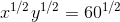 x^{1/2} y^{1/2} = 60^{1/2}