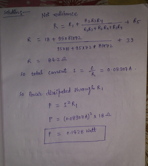 Net senls tance R2RaRY + 39 ニ 94.2.2 So total cuvent 1-은 0.08907 A p = 0142 8 Watt.