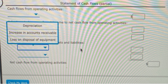 Statement of Cash Flows (partial) Cash flows from operating activities: $ me to net cash flow from operating activities: Depr