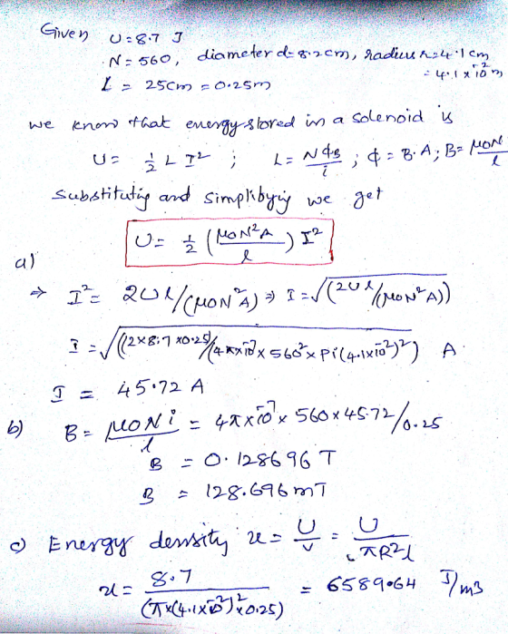 we kn that eeyslored in a Solenoid u substitutis and 0 2 21l 45-72 A b) 0.2S ? 128.69 6 g,? 2?
