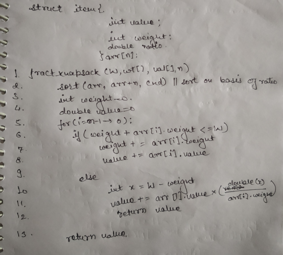 2222222PLNO i i oj jj o toj os diam struct item & int value; eut weight: double ratio. Sarr [n]; Fract knapsack CW, wth? vall