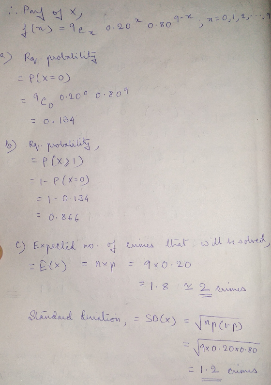 . P n0,1,2,- 9 9-2 O80 0.20 PCx=0) 0.200 0. 8 01 O. 134 R olalili = P Cx1) = 1- P(x-0) 1-0.134 0.866 9Expelil umes alwil solr