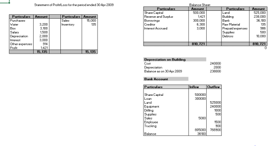 Statement of Profit/Loss for the period ended 30 Apr 2009 Balance Sheet Particulars Share Capital Resere and Surplus Borrowin
