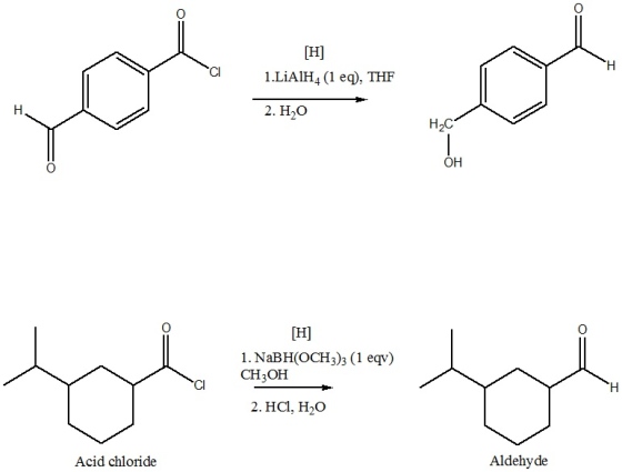 [H] لم نت بلم 1.LiAlH (1 eg), THF H 2. Hj0 Hoc OH .1 NaBH ( OCH (eq 1) و(; CH, OH 2. HC, H2O Acid chloride Aldehyde