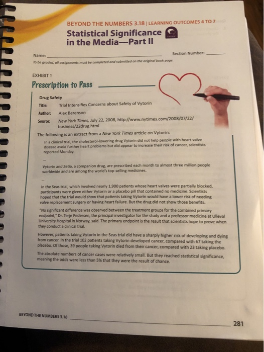 BEYOND THE NUMBERS 3.18 LEARNING OUTCOMES 4 TO 7 Statistical Significance in the Media-Part II Name: Section Number: To be gr