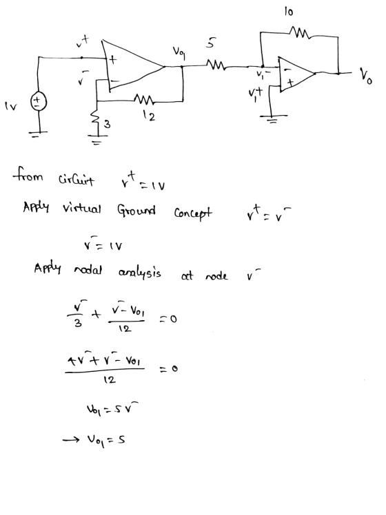 lo m in Vo No iv 12 from cirkuit rtain Apply virtual Ground Concept rtar rar Apply nodal analysis at node v w)<, va - Voi 50