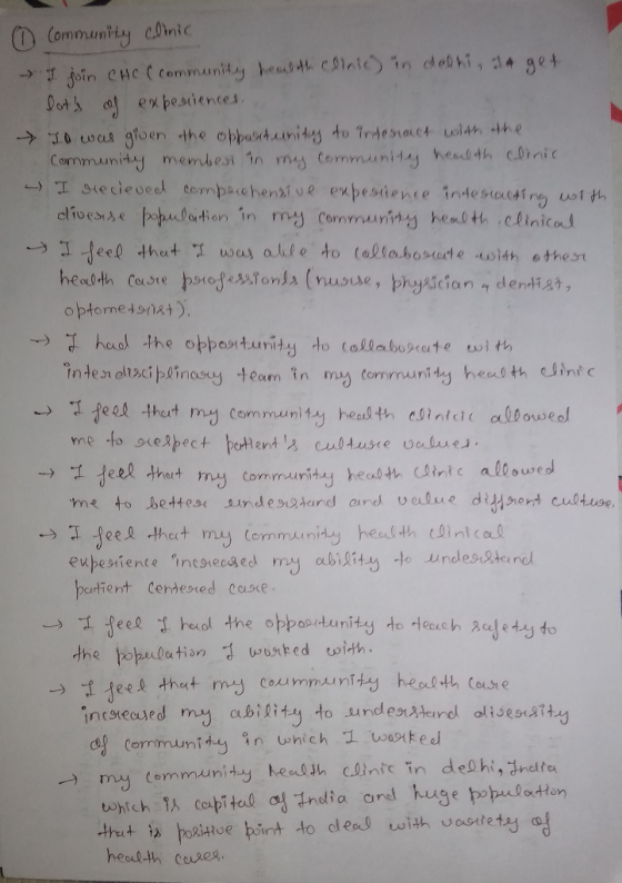 o community Clinic I join CHC C community health clinic) in dobi, I got lots of experiences. → To was given the opportunity