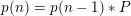 \small p(n)=p(n-1)*P