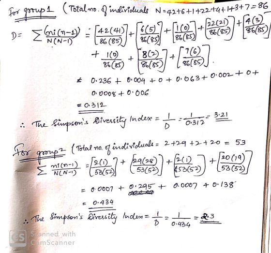 For group 1 (Total mo. A individuals N=42+6+1+22+4+1+3+7=86 D= senetinin nua cay2-(407 anos) - ace? * 16) 86685) 86(85) *(86(