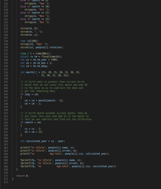 strcpy(m, Sep ); else if (month strcpy(m, 0ct ); else if (month == 11) strcpy(m, Nov ); else if (month == 12) strcpy(m,
