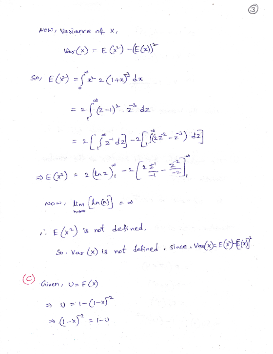 Now, Variance of X, 22 Var (x) = E Q) –(E62) So, E() = 2 (1+25° de =z–)*.* d2 =2[52da) --[5@z -2°) dz] JE (m) = 2 (12) -2 (2